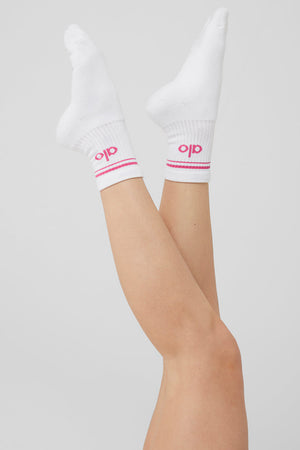 Unisex Half-Crew Throwback Sock - White/Pink Summer Crush