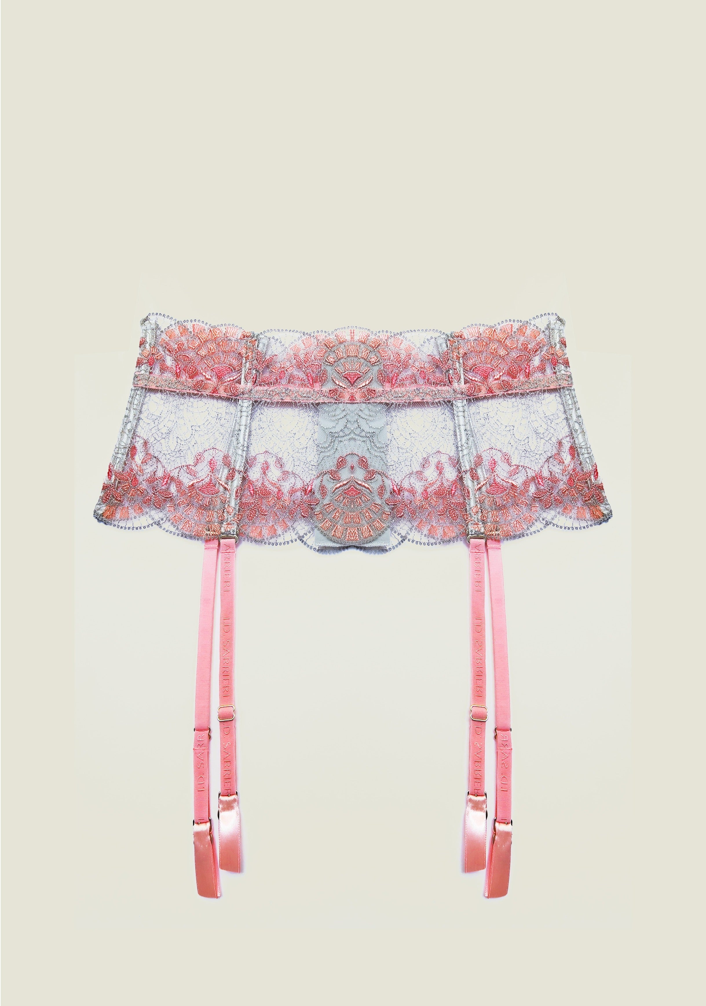 Venetian Glass Suspender Belt in Silver Rose