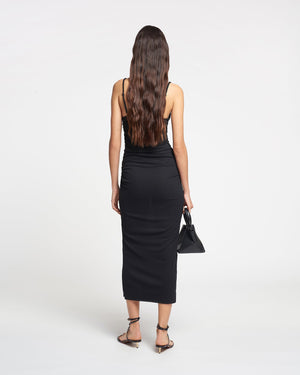 Alexa - Mesh Jersey Midi Dress - Black