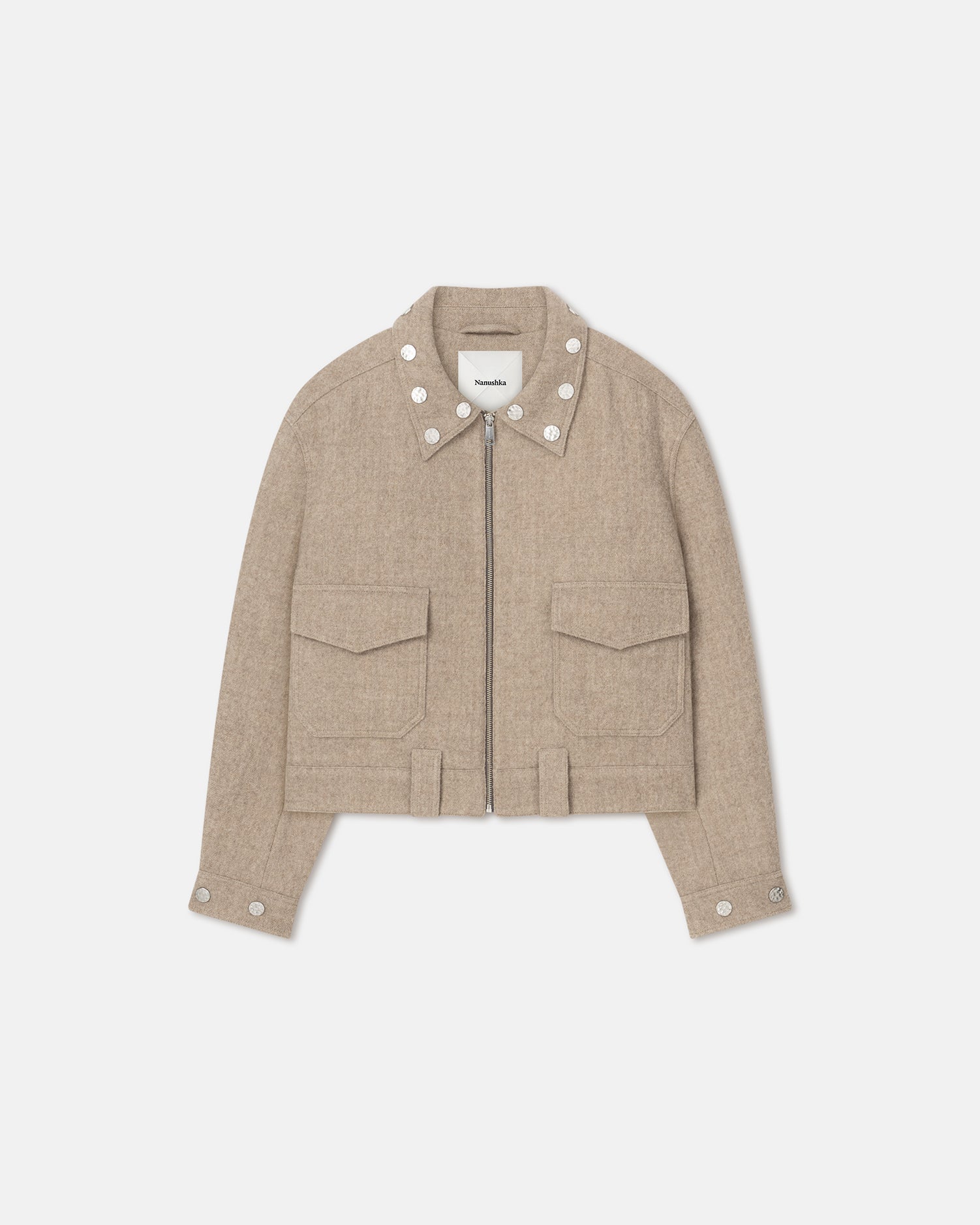 Rafal - Studded Slub-Wool Jacket - Taupe Melange