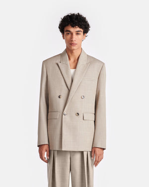 Olivier - Double Breasted Twill Suiting Blazer - Taupe