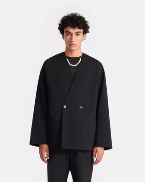 Cedric - Double-Breasted Twill Suiting Blazer - Black