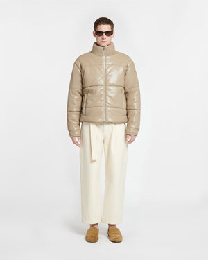 Marron - Okobor™ Alt-Leather Puffer Jacket - Ashy Taupe