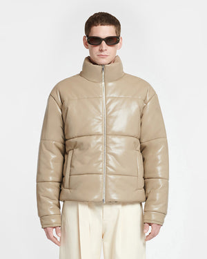 Marron - Okobor™ Alt-Leather Puffer Jacket - Ashy Taupe