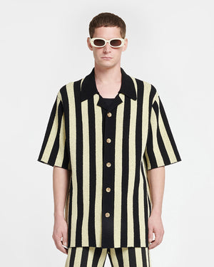 Ziko - Striped Terry-Knit Shirt - Pale Yellow/Black