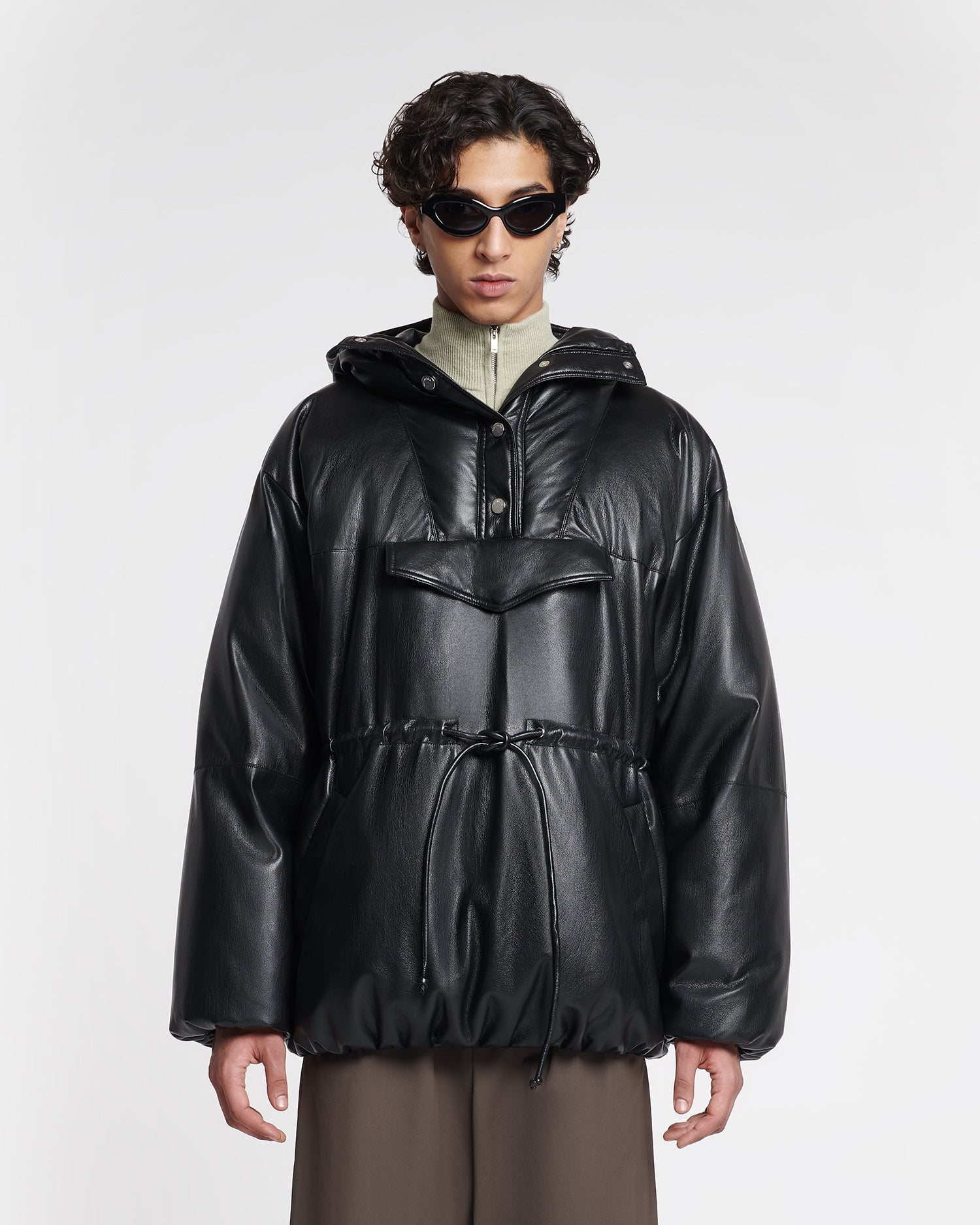 Osana - Okobor™ Alt-Leather Belted Puffer - Black