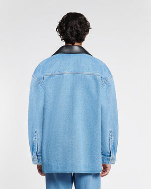 Beaux - Leather-Trimmed Denim Shirt - Mid Blue