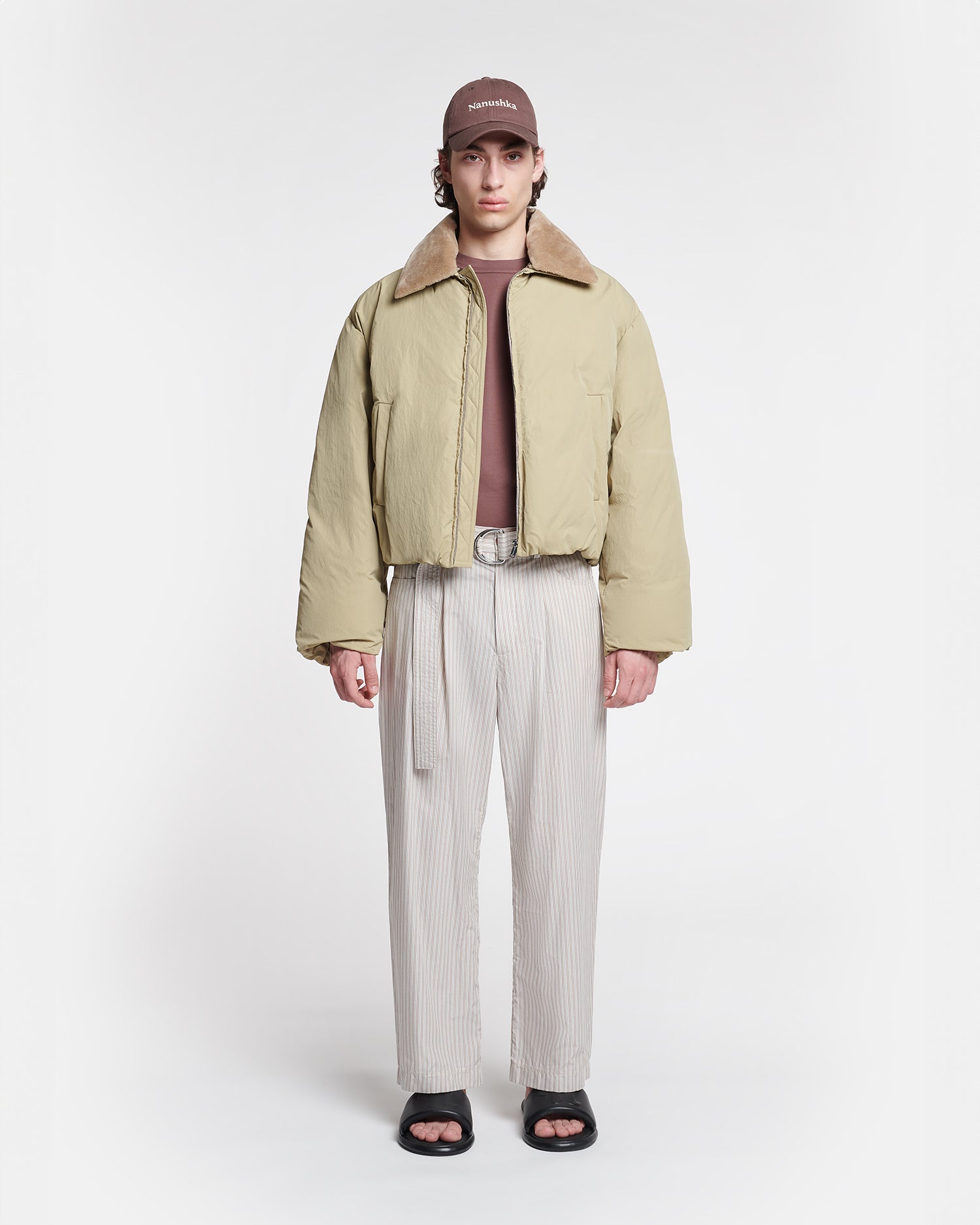 Zacharie - Faux Fur and Tech Nylon Jacket - Sage/Beige