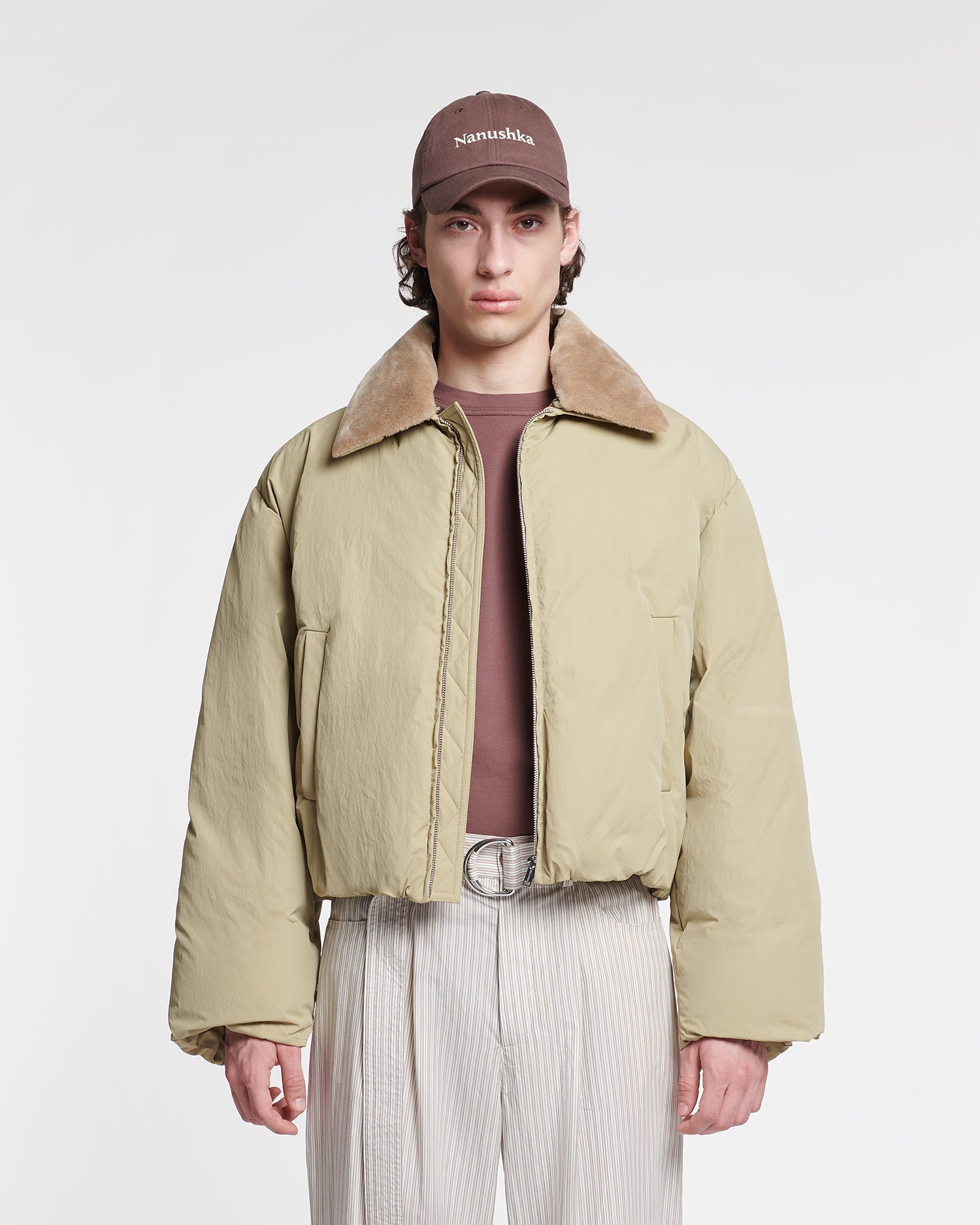 Zacharie - Faux Fur and Tech Nylon Jacket - Sage/Beige