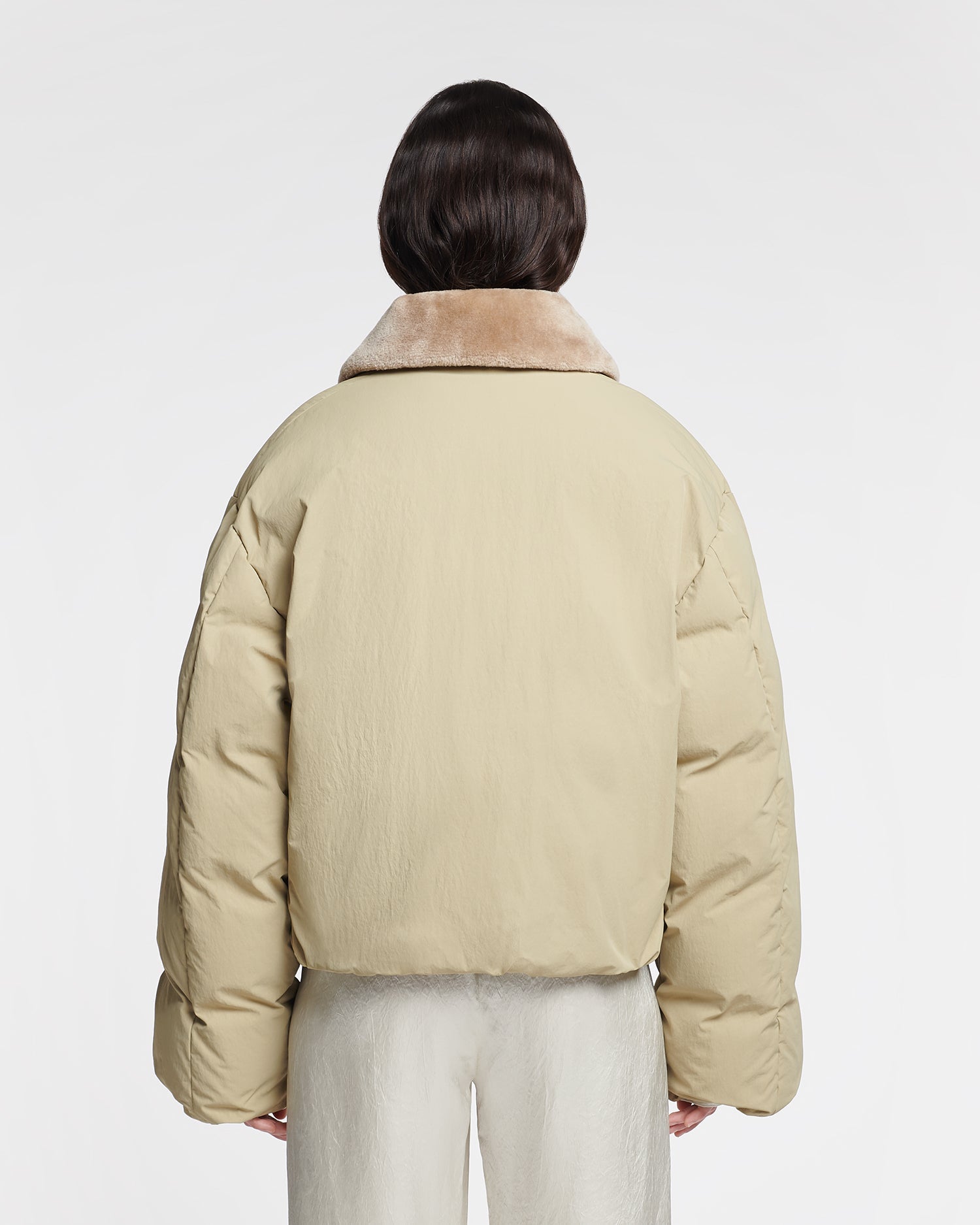 Zacharie - Faux Fur and Tech Nylon Jacket - Sage/Beige