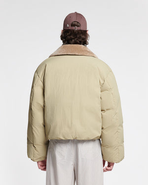 Zacharie - Faux Fur and Tech Nylon Jacket - Sage/Beige