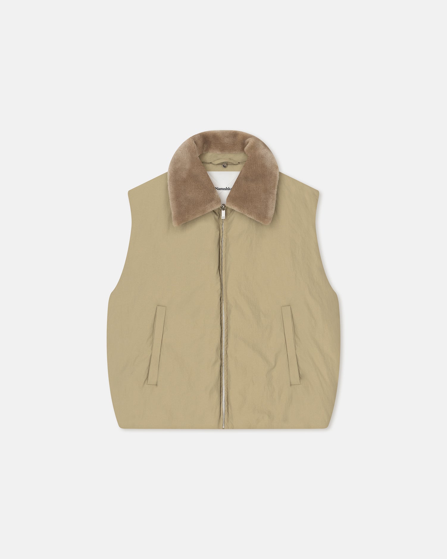 Mexim - Faux Fur and Tech Nylon Vest - Sage/ Beige