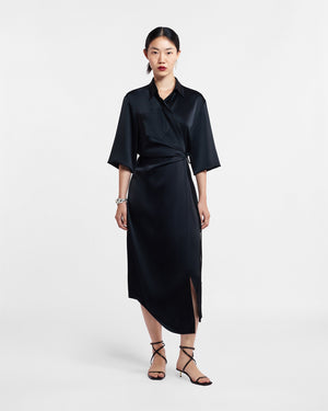 Lais - Draped Front Shirt Dress - Black