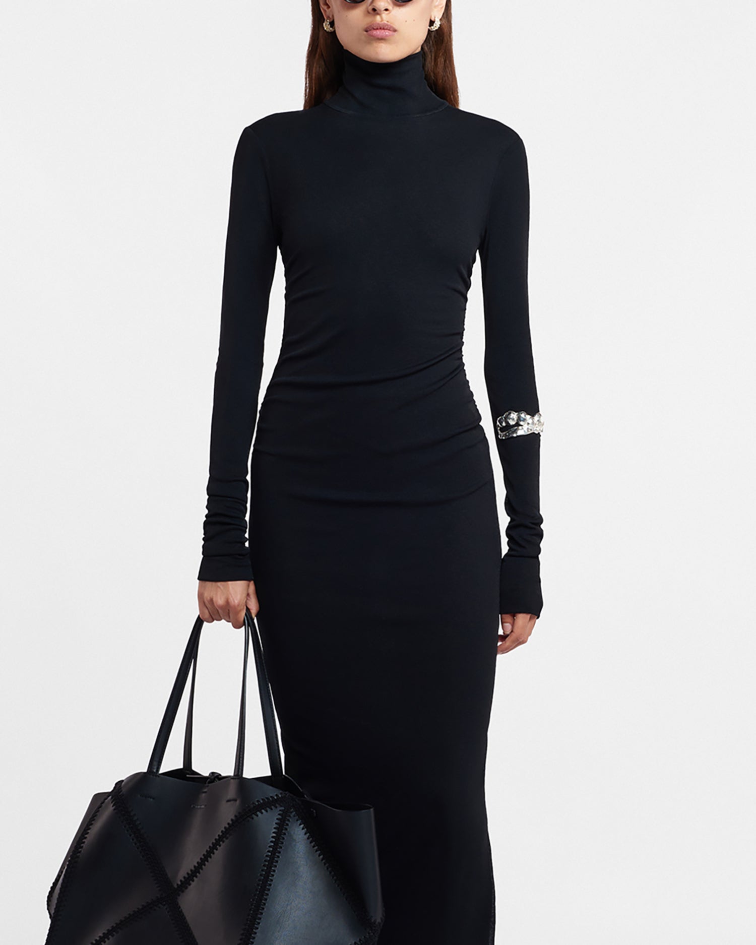 Cardia - Mesh-Jersey Turtleneck Dress - Black