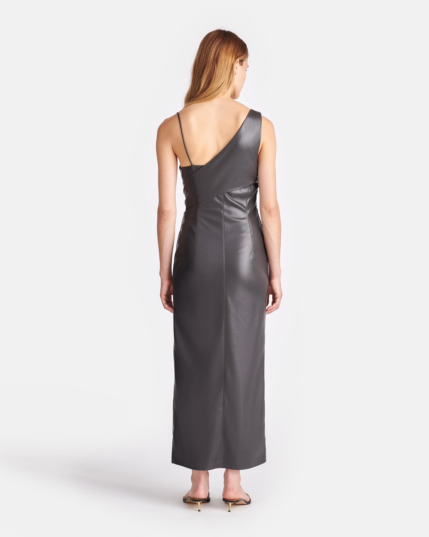 Fenera - Asymmetric Okobor™ Alt-Leather Midi Dress - Midnight Green