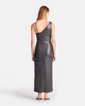 Fenera - Asymmetric Okobor™ Alt-Leather Midi Dress - Midnight Green