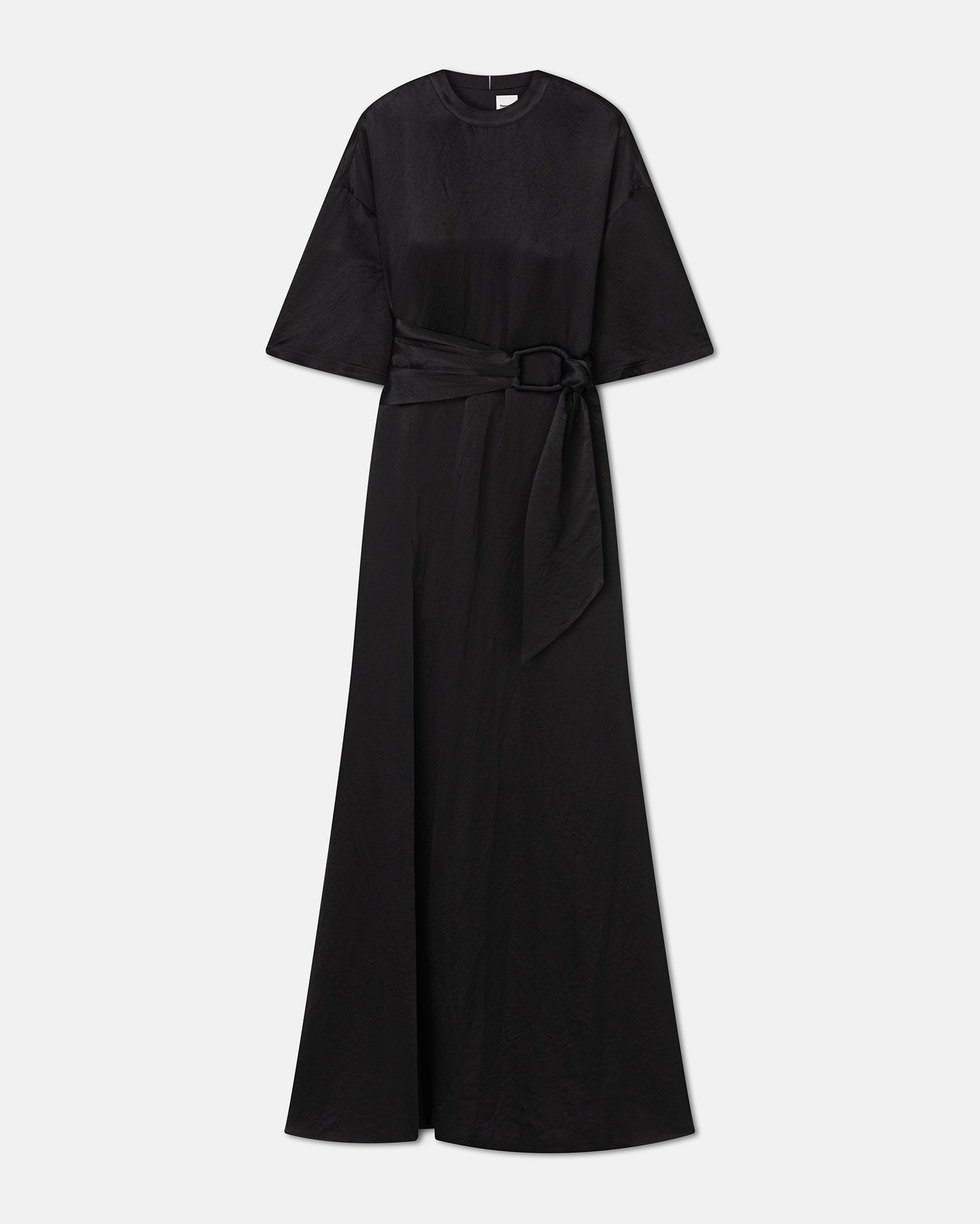 Maelys - Belted Crinkled-Satin Maxi Dress - Black