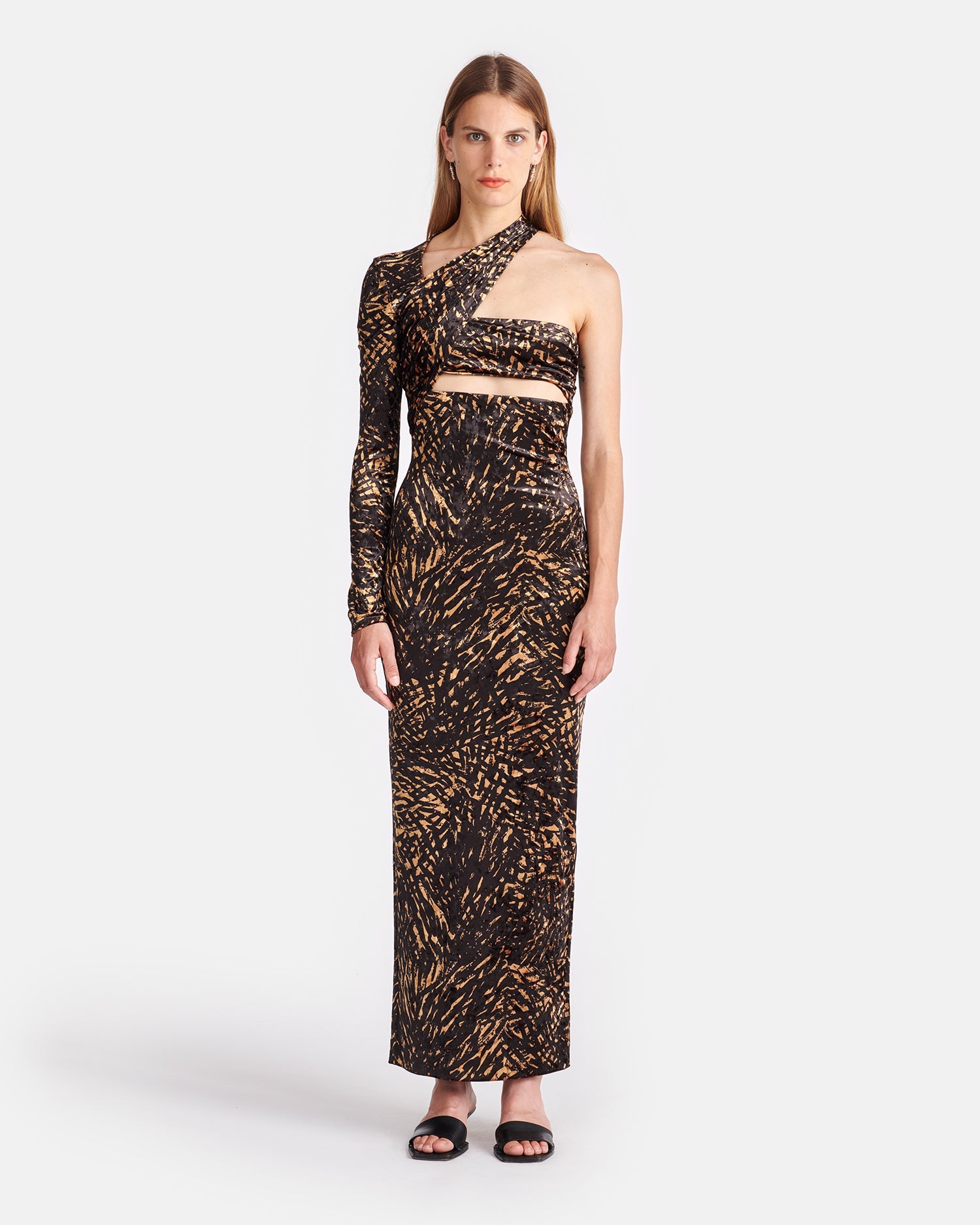 Neave - Asymmetric Crushed Velvet Midi Dress - Fur Stroke Animal