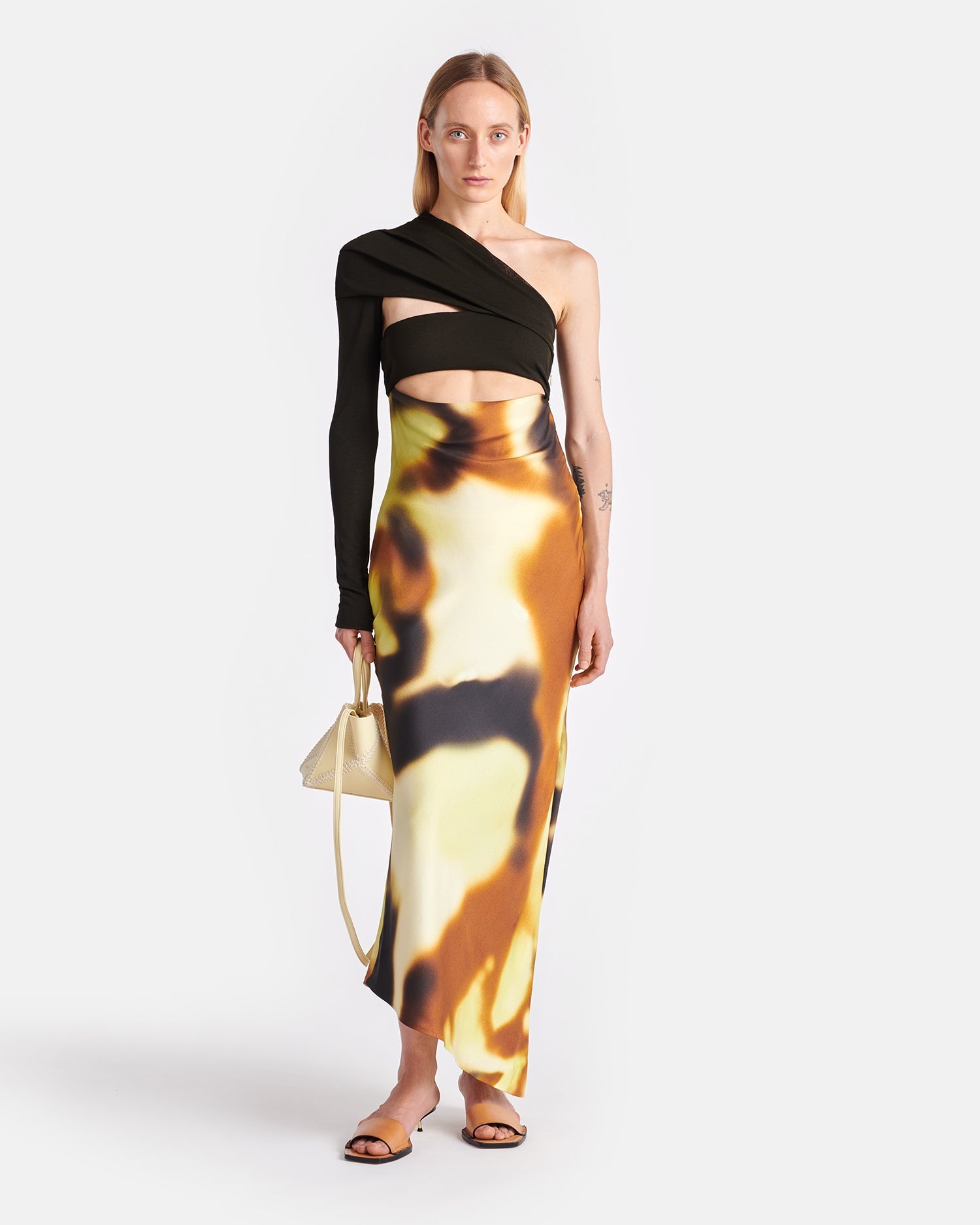 Eirah - Draped Silk And Mesh-Jersey Midi Dress - Smudged Graffiti