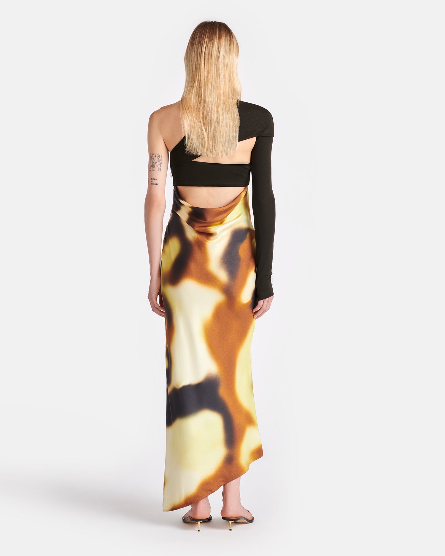 Eirah - Draped Silk And Mesh-Jersey Midi Dress - Smudged Graffiti