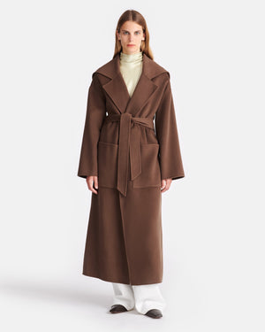 Ruta - Double Wool And Silk Blend Coat - Chocolate Chip