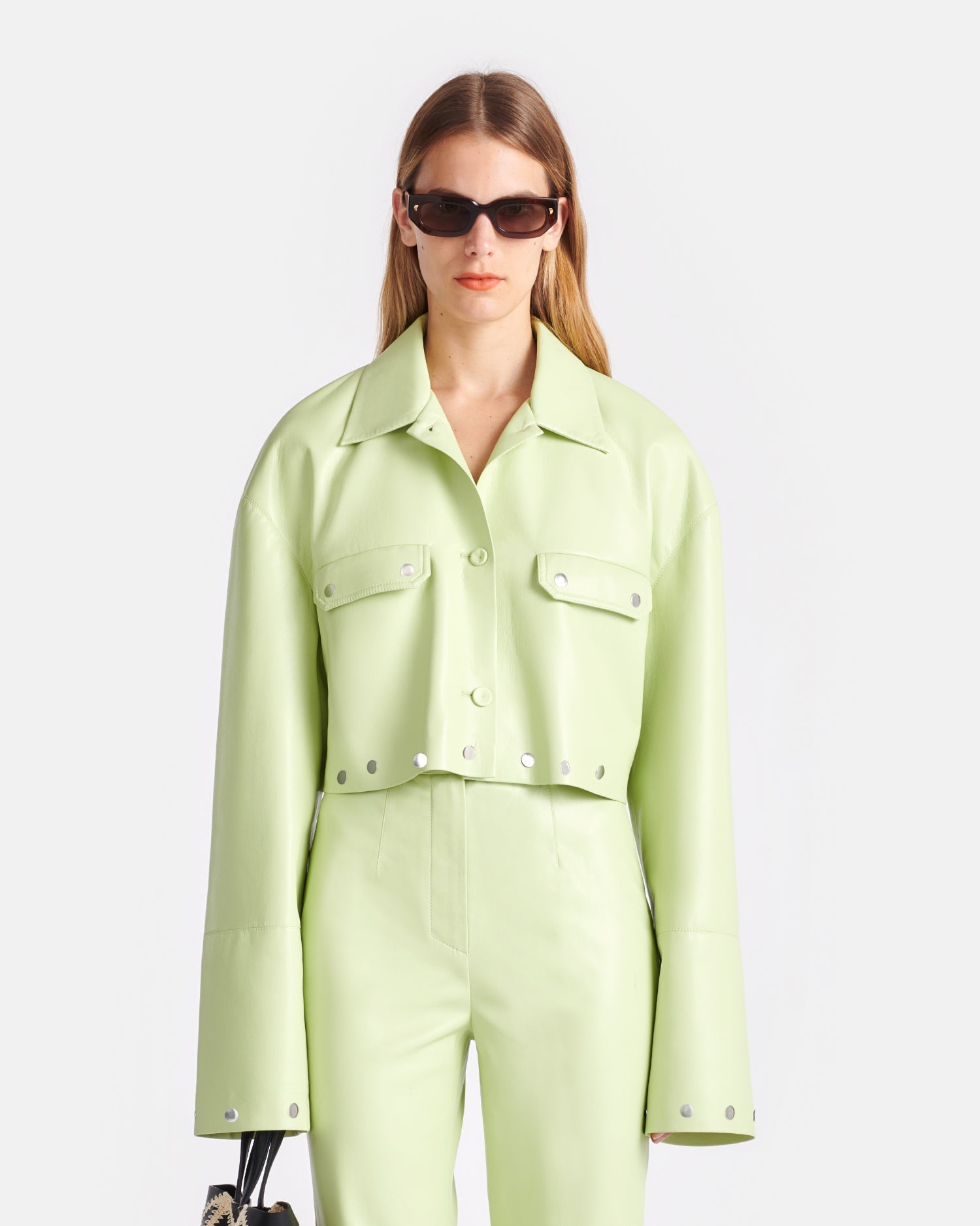 Kassie - Studded Okobor™ Alt-Leather Shirt - Shadow Lime