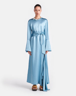 Jabelle - Belted Crinkled-Satin Maxi Dress - Aqua