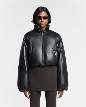 Lilima - Cropped Okobor™ Alt-Leather Puffer Jacket - Black