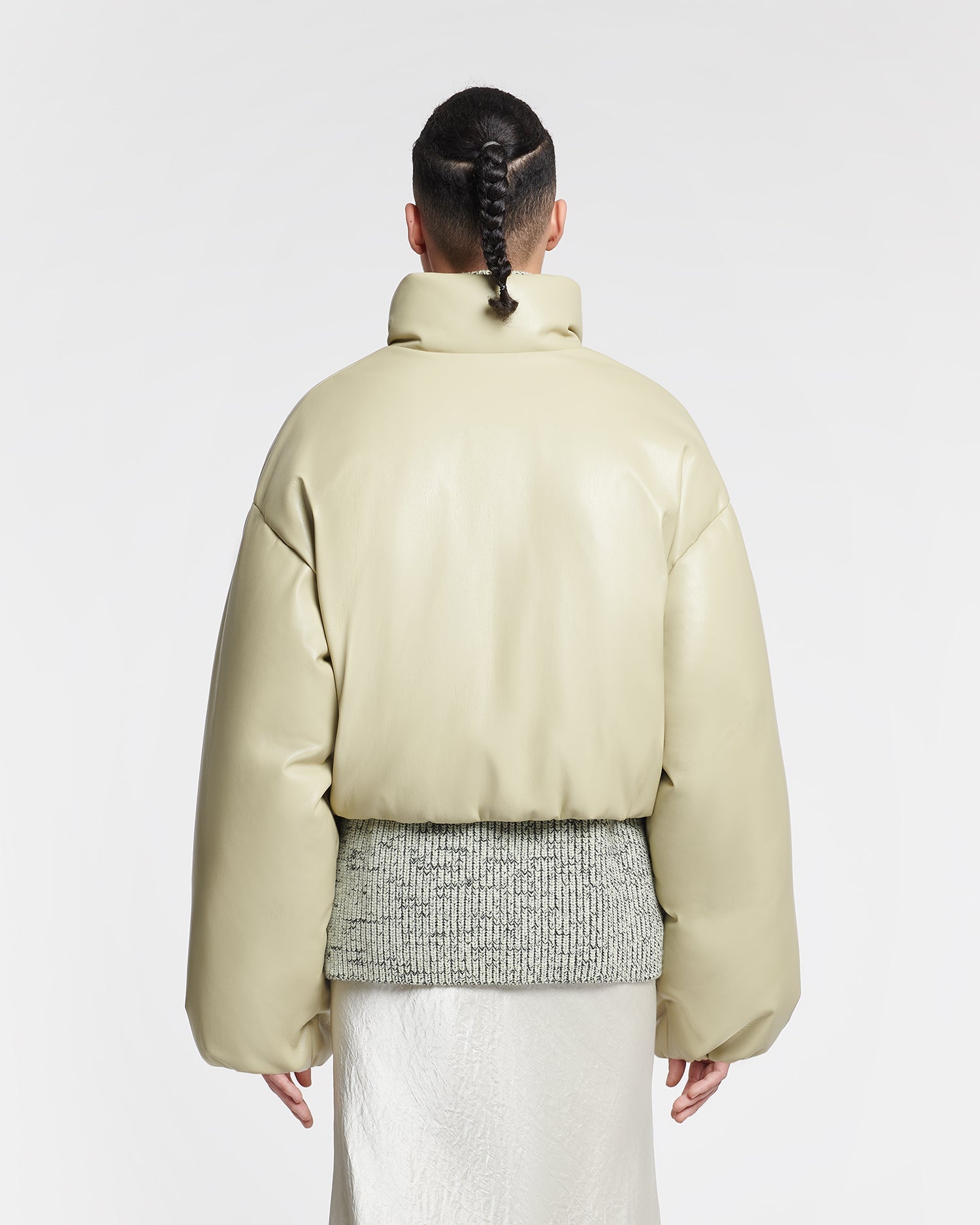 Lilima - Cropped Okobor™ Alt-Leather Puffer Jacket - Pale Olive