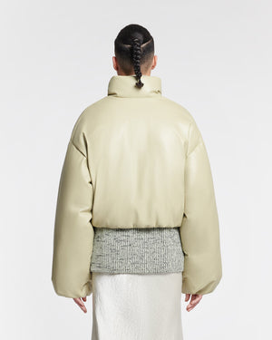 Lilima - Cropped Okobor™ Alt-Leather Puffer Jacket - Pale Olive