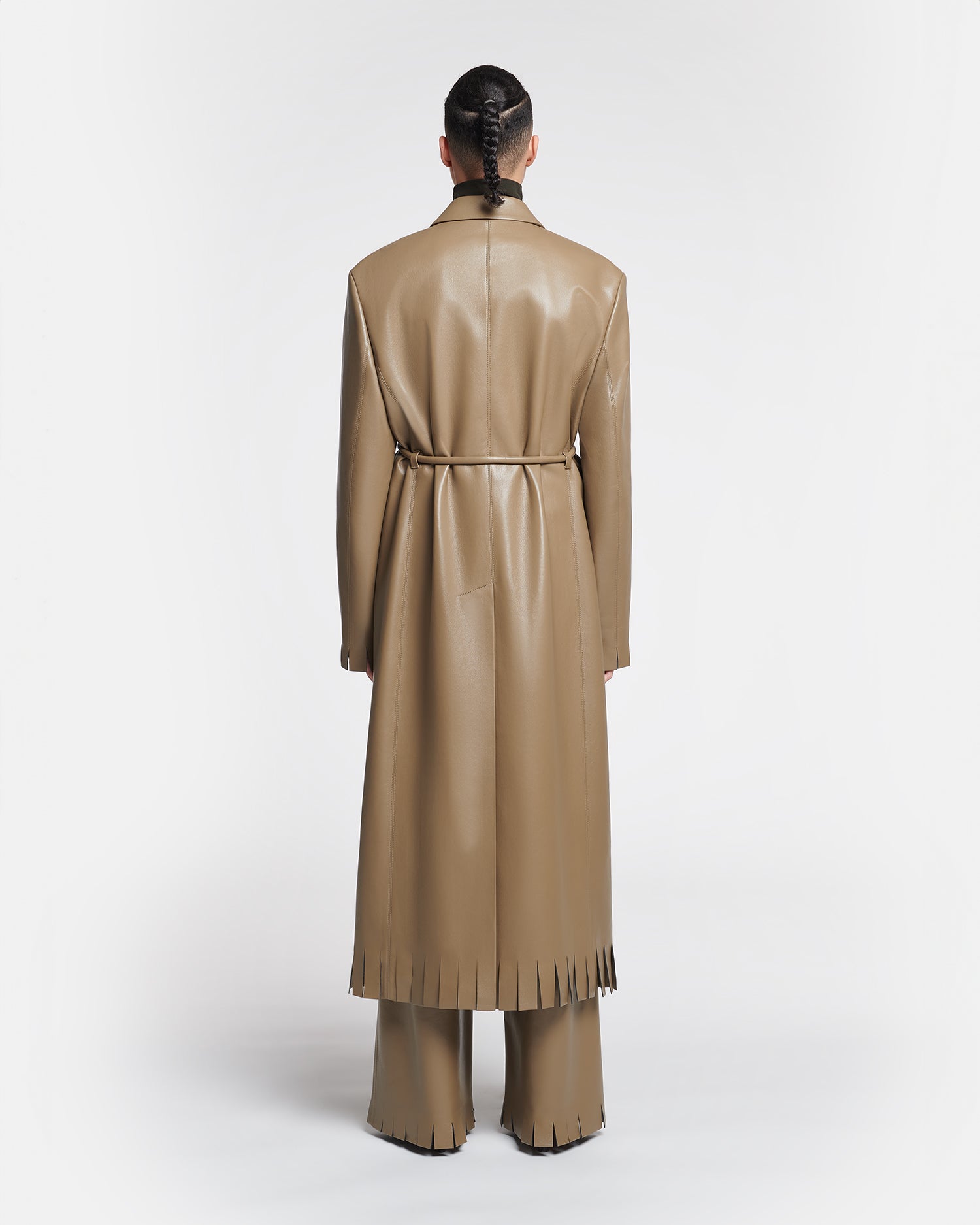 Nikoline - Belted Regenerated Leather Coat - Muted Khaki