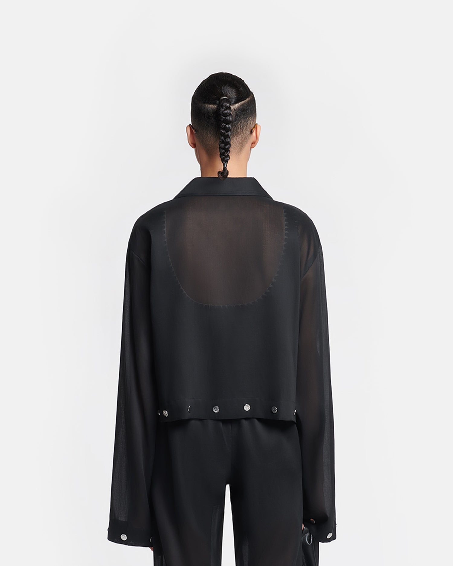 Vally - Studded Cropped Organza Shirt - Black