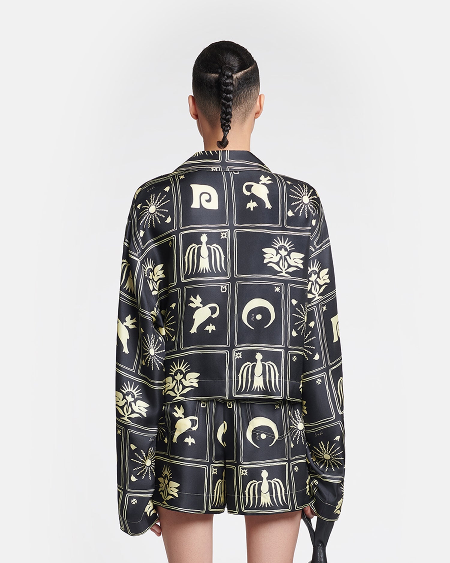 Vally - Cropped Printed Silk-Twill Shirt - Folk Art Black