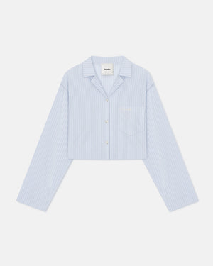 Vally - Cropped Striped Shirt - Blue/Beige/White