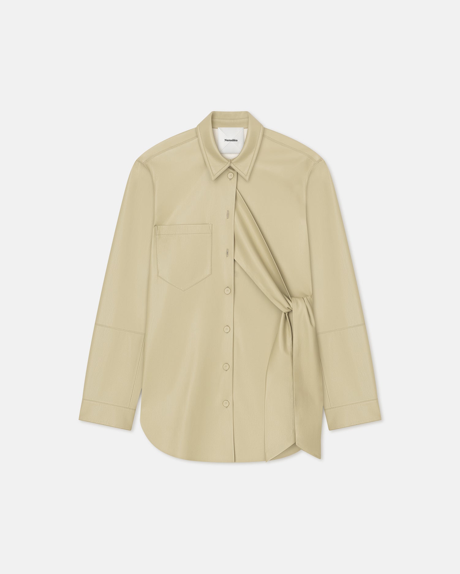 Ileka - Belted Okobor™ Alt-Leather Shirt - Pale Olive