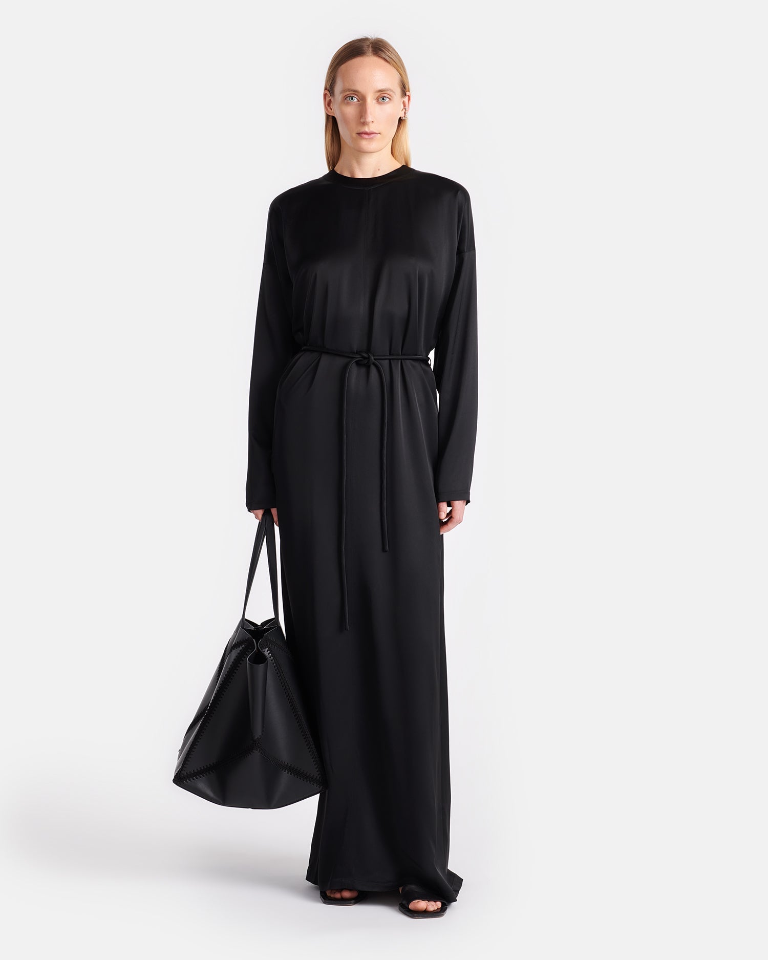 Tamera - Slip Satin Maxi Dress - Black