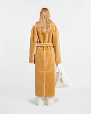 Carian - Faux Fur Trench Coat - Biscuit