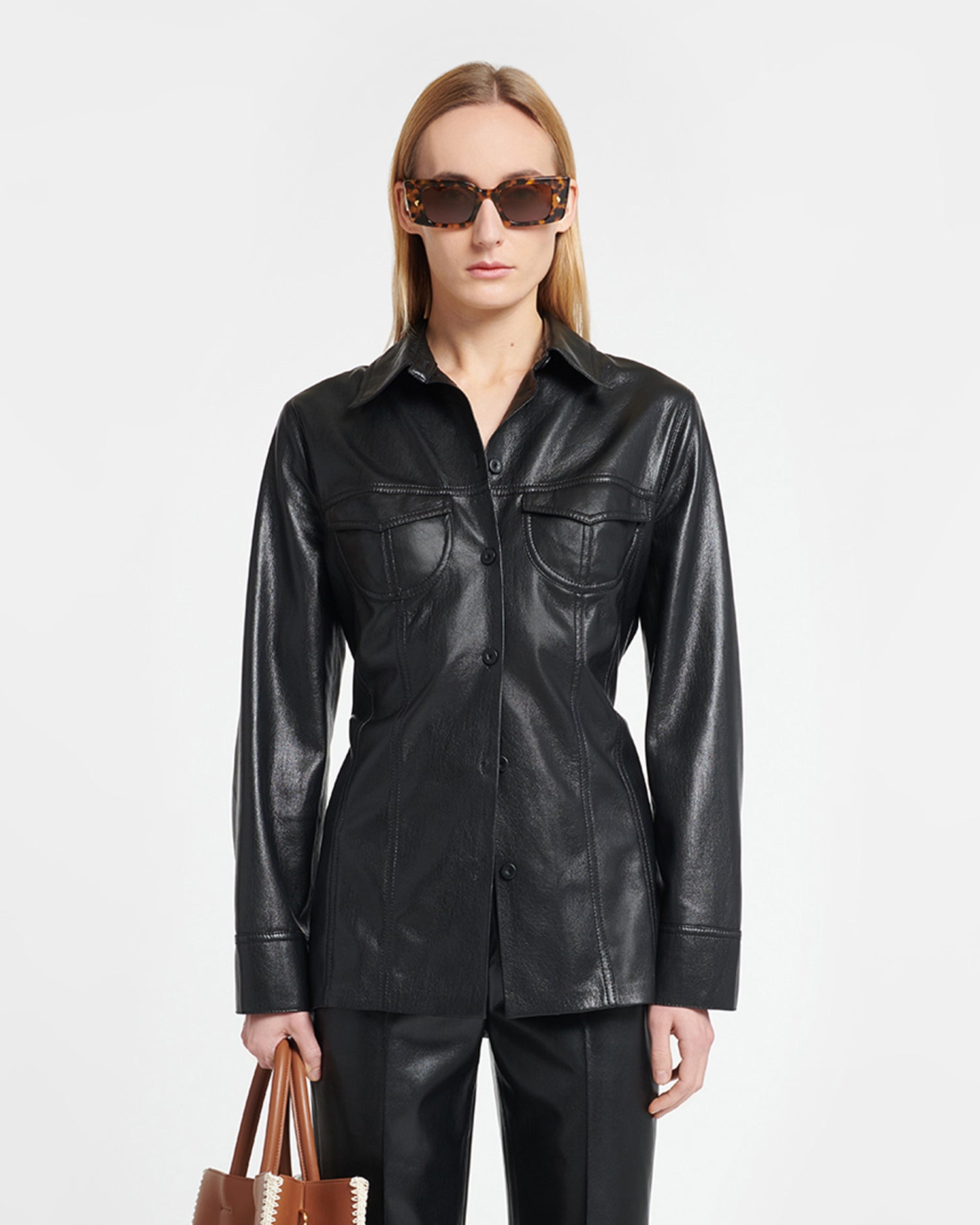 Karline - Okobor™ Alt-Leather Shirt - Black