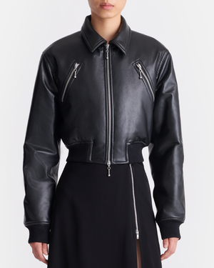 Myrto - Cropped Regenerated Leather Jacket - Black