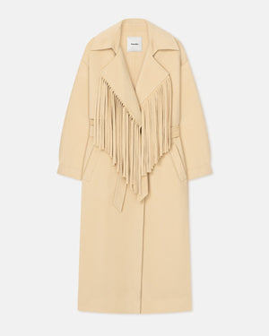 Vilora - Fringed Double Wool And Silk Coat - Creme