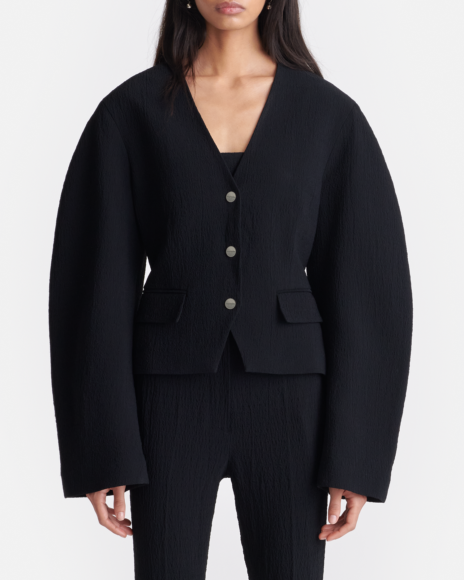 Kiyo - Seersucker Blazer - Black