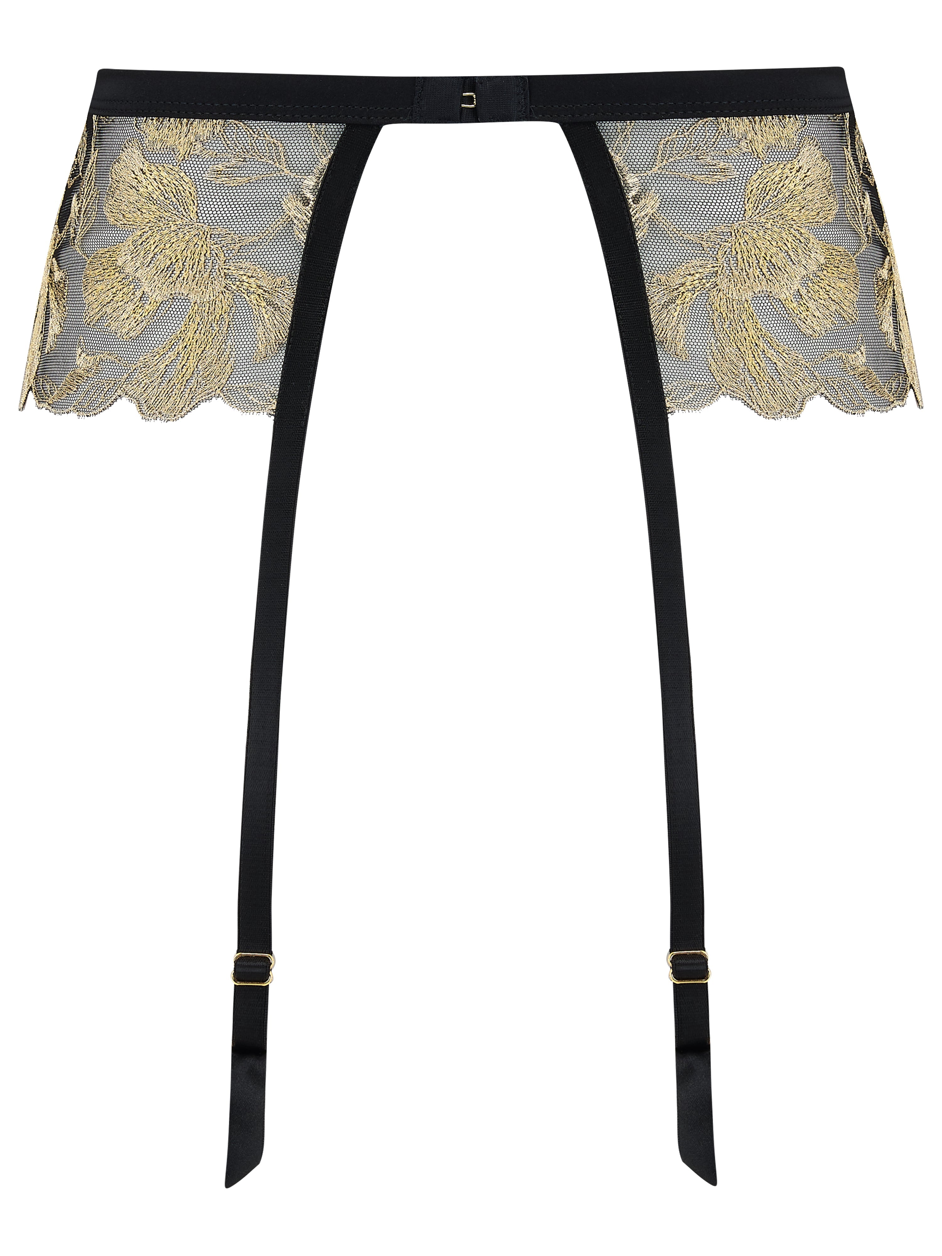 Coco de Mer Oriana Suspender Belt in Black & Gold