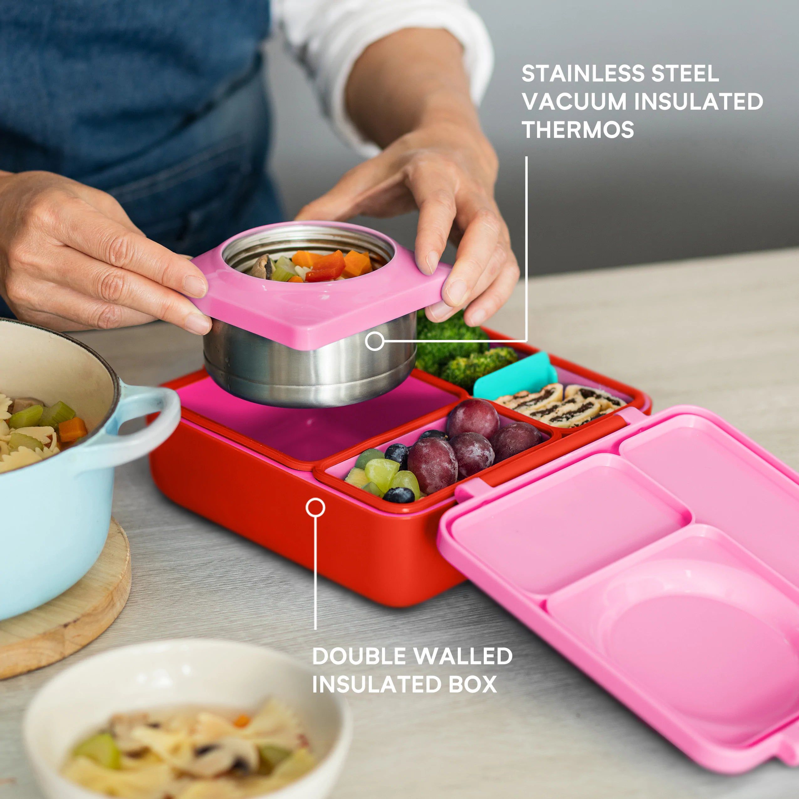 OmieBox - Insulated Pink Bento Lunch Box