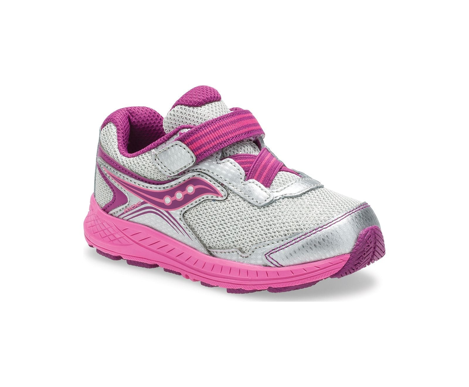 Saucony Toddler/Little Girls Ride 10 Jr. Velcro Sneaker Silver / Pink