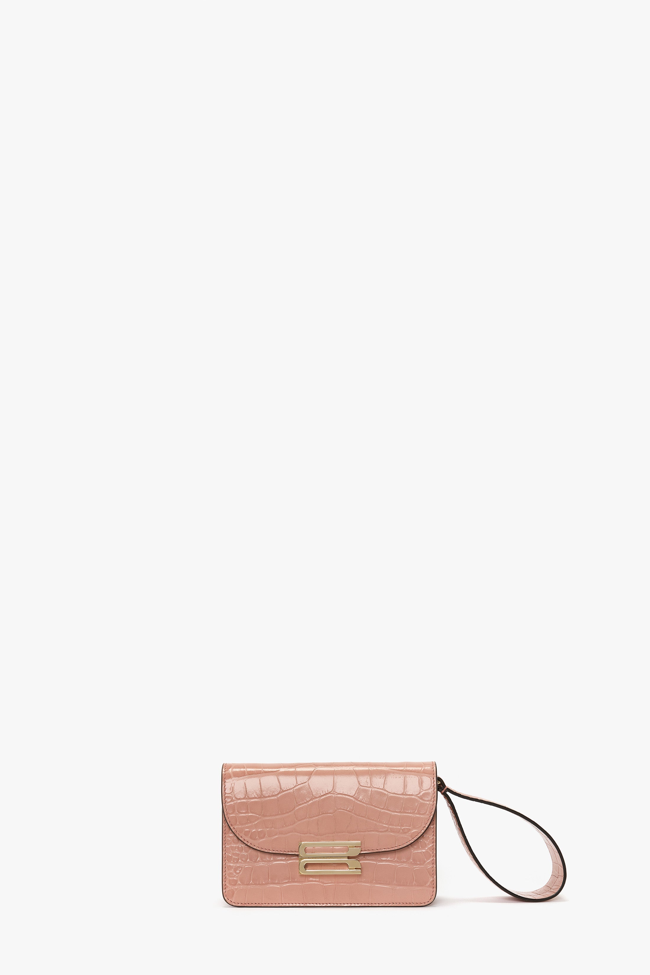 Nano Dorian Wristlet In Blush Pink Croc Embossed Leather