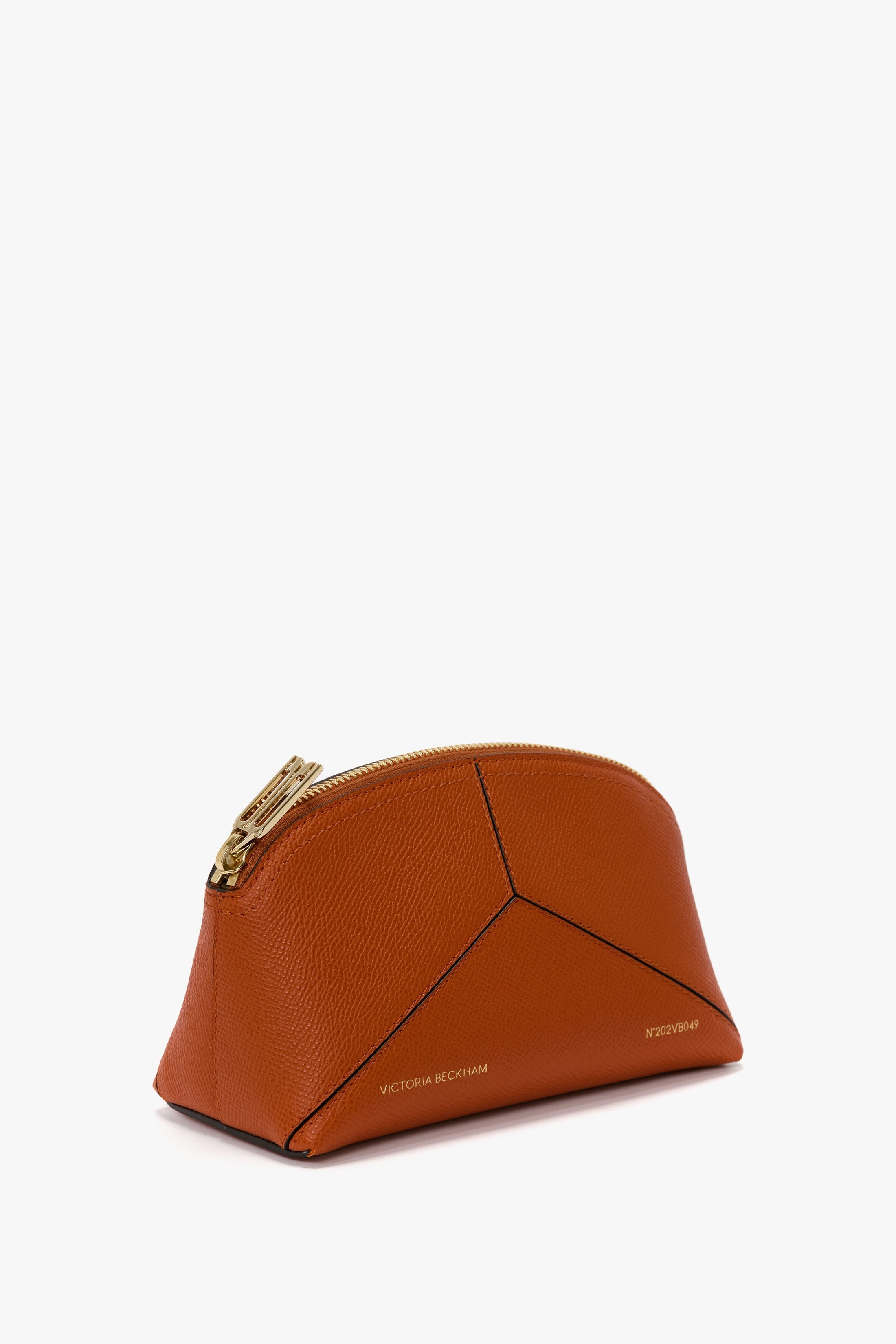 Victoria Mini Wash Bag In Burnt Orange Grained Leather