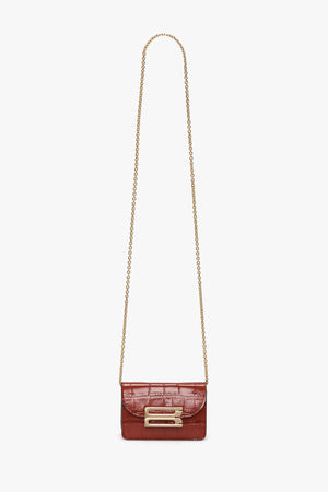 Micro Dorian Bag With Chain Strap In Brick Red Croc Embossed Leather