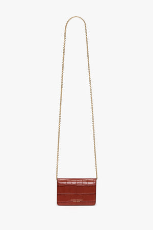 Micro Dorian Bag With Chain Strap In Brick Red Croc Embossed Leather