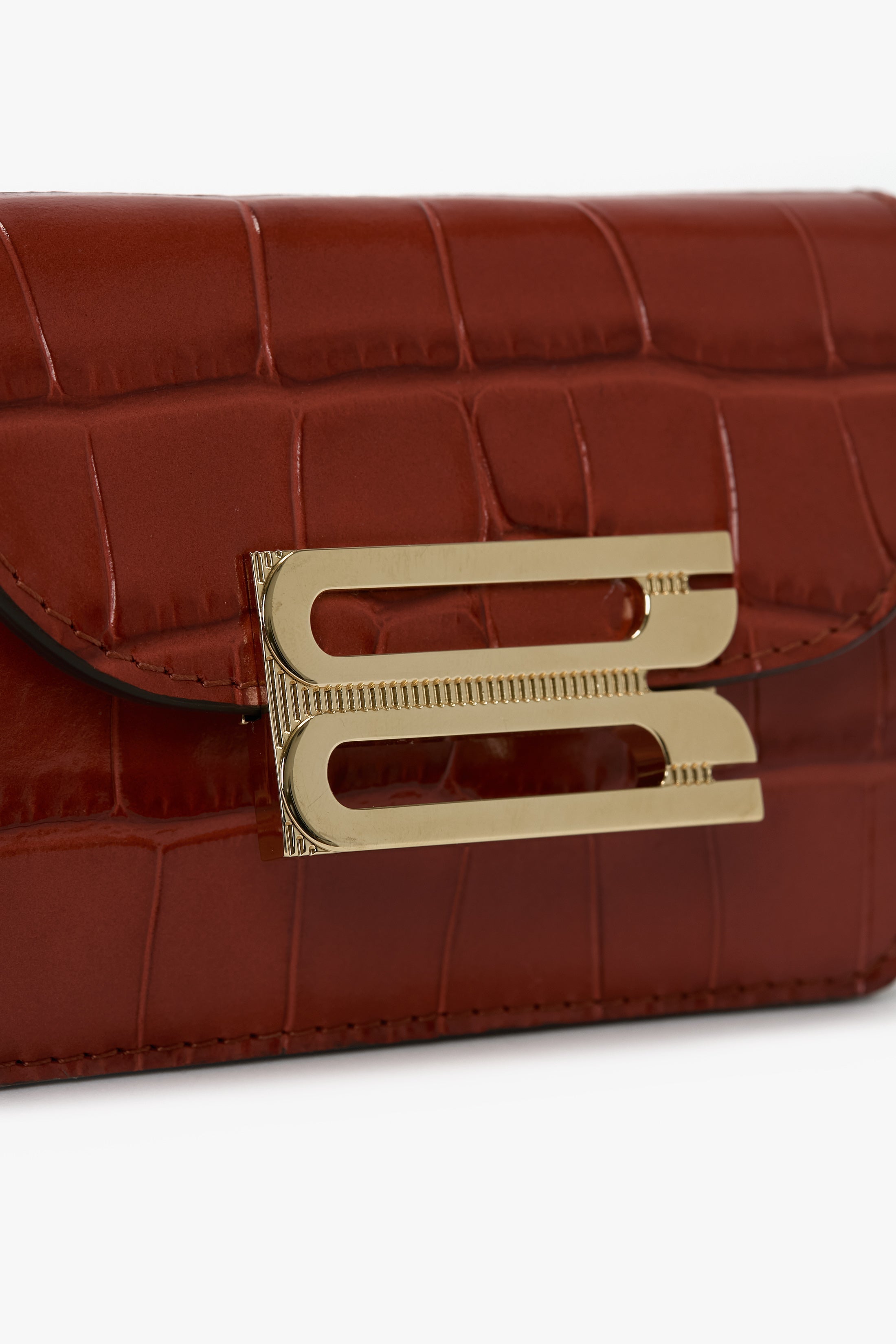 Micro Dorian Bag With Chain Strap In Brick Red Croc Embossed Leather