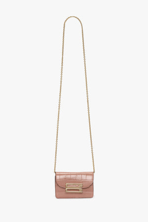 Micro Dorian Bag With Chain Strap In Blush Pink Croc Embossed Leather